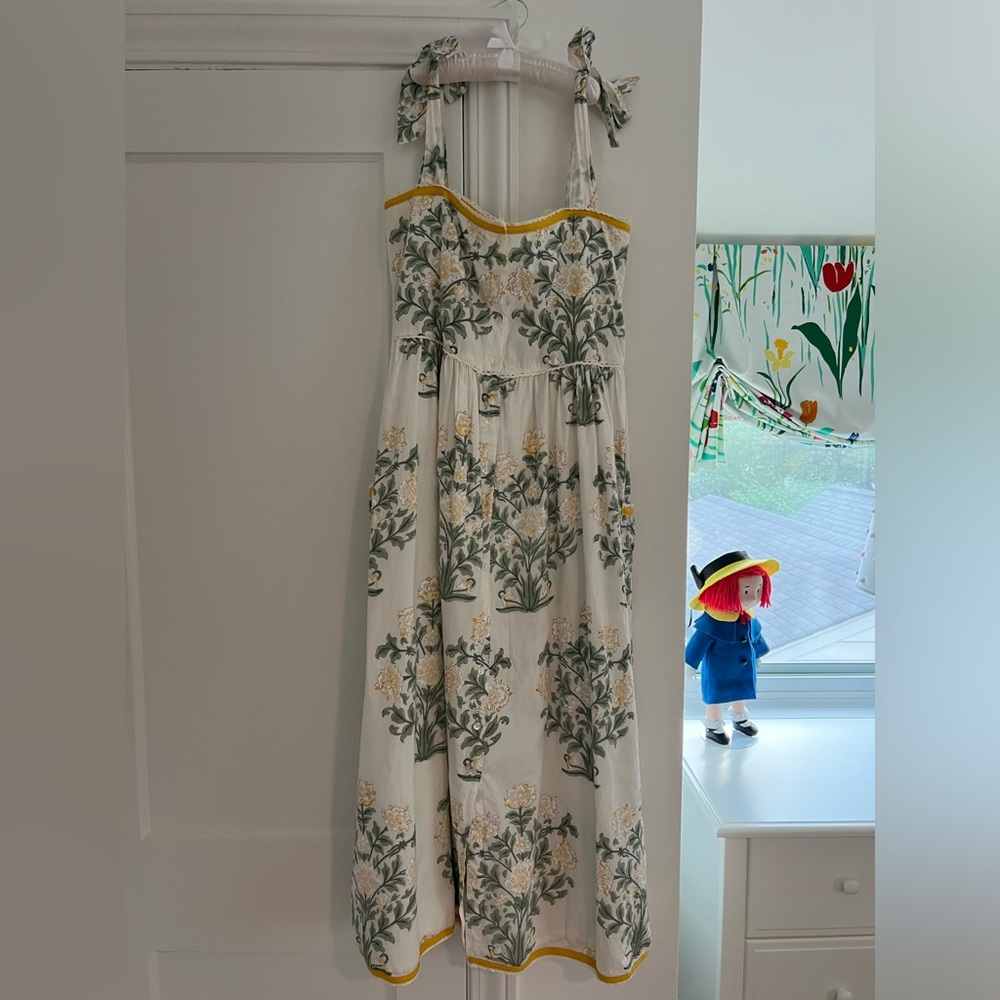Juliet Dunn - Gold Japanese Print Tie Shoulder Dress